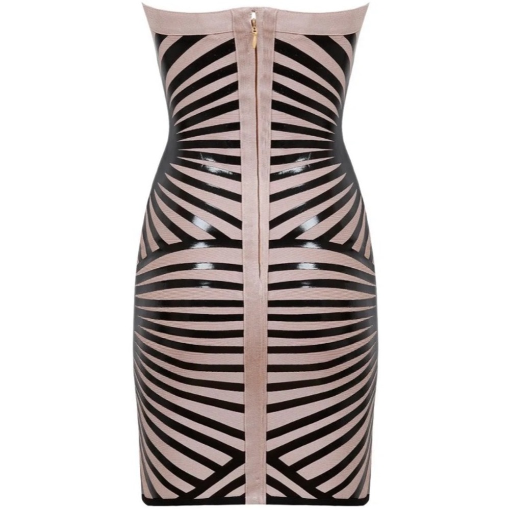 HOST PICK #61 Strapless Beige Leather Bodycon Sexy Mini Bandage Dress XXS XS - Picture 3 of 9